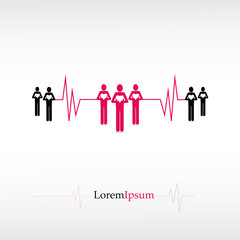 People with Heart and Cardiogram, Vector Illustration