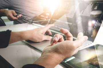 Business team meeting present. Photo professional investor worki