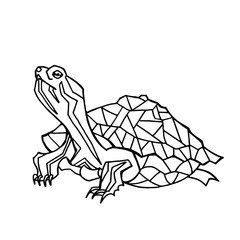 Vector hand drawn illustration of turtle. Black silhouette of tortoise. Turtle line art for coloring.