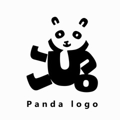 Vector image of a cute panda made of black letters on a white background. Panda logo. Typography illustration.