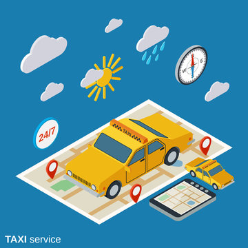 Taxi service flat isometric vector illustration