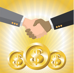 Good deal handshake. Approving good deal shakehand and making contract. Business deal and  earned coin, gold, and money