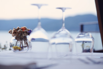 Served table set at summer terrace cafe © ribalka yuli