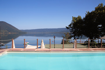 errace with pool and lake view
