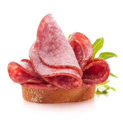 sandwich with salami sausage on white background  cutout