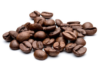 roasted coffee beans isolated in white background cutout