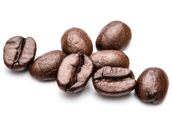roasted coffee beans isolated in white background cutout