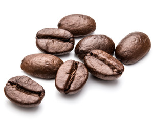 roasted coffee beans isolated in white background cutout
