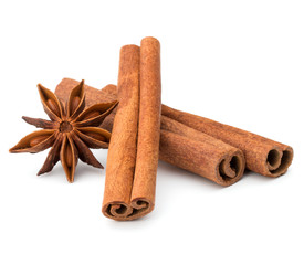 cinnamon stick and star anise spice isolated on white background