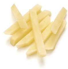 Raw Potato sliced strips prepared for French fries isolated on w
