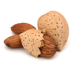 Almond nut in shell and shelled isolated on white background clo