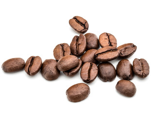 roasted coffee beans isolated in white background cutout