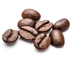roasted coffee beans isolated in white background cutout