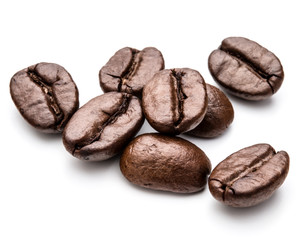 roasted coffee beans isolated in white background cutout