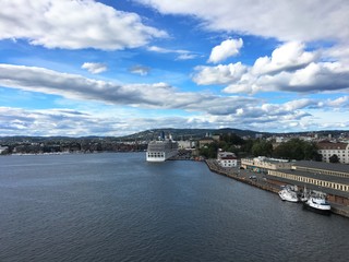 Obraz premium Oslo, the capital of Norway. Photo taken from the fjord in 