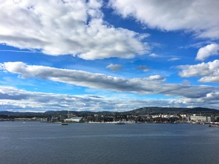Oslo, the capital of Norway. Photo taken from the fjord in 