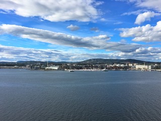 Fototapeta premium Oslo, the capital of Norway. Photo taken from the fjord in 