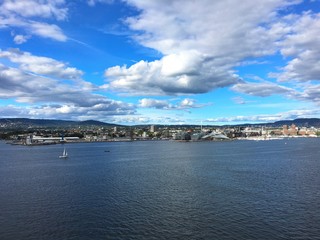 Oslo, the capital of Norway. Photo taken from the fjord in 