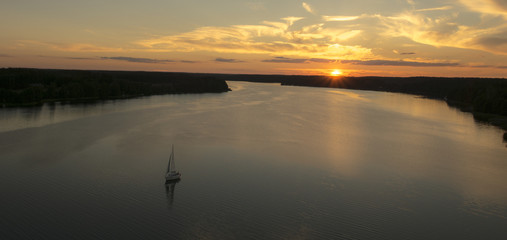 colorful sunset  with yachts.