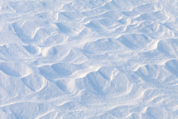 snow texture on the lake on a sunny day
