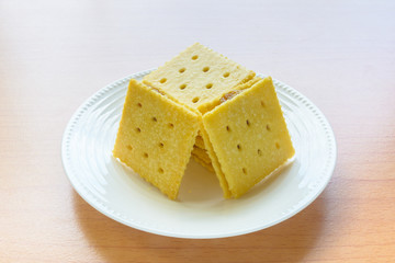 Cracker on wooden table
