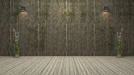 3d rendering bamboo wall room with natural decoration