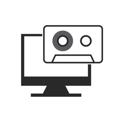 monitor computer with button audio menu vector illustration design