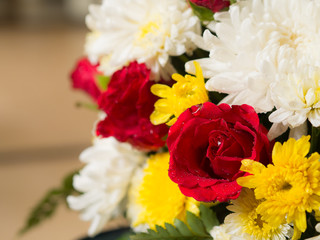 Bunch of vivid flowers, Selective focus red roses.
