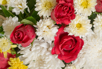 Bunch of vivid flowers, Selective focus red roses.
