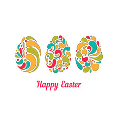 Greeting card with doodle full color easter eggs