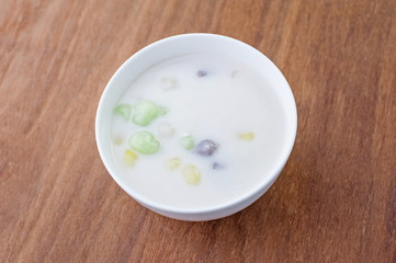 Rice flour ball in sweet coconut milk with coconut , Bua Loi Thai dessert