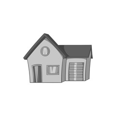 House with garage icon in black monochrome style isolated on white background. Building symbol vector illustration