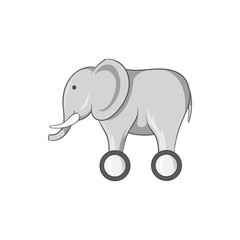 Toy elephant on wheels icon in black monochrome style isolated on white background. Childrens toy symbol vector illustration