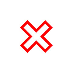 Fototapeta premium Cross sign element. Red X icon isolated on white background. Simple mark graphic design. Button for vote, decision, web. Symbol of error, check, wrong and stop, failed. Vector illustration