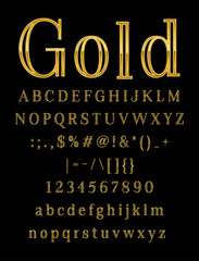 Fototapeta na wymiar 3d illustration of shine gold letter on black background
