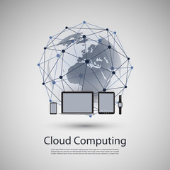     Cloud Computing or Global Network Concept Design with Different Devices 