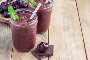 Black forest smoothie with cherry, almond milk and cacao