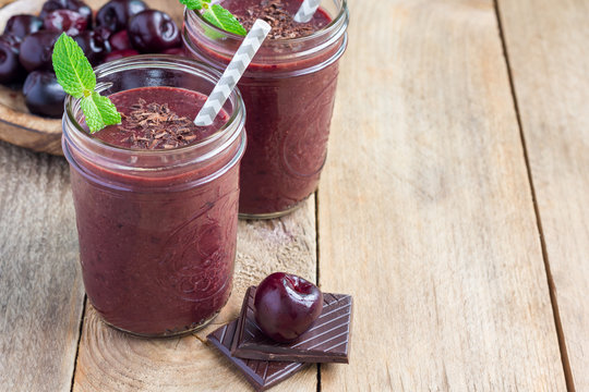 Black forest smoothie with cherry, almond milk and cacao