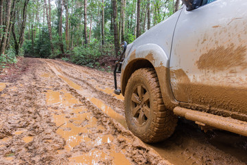 car on muddy road