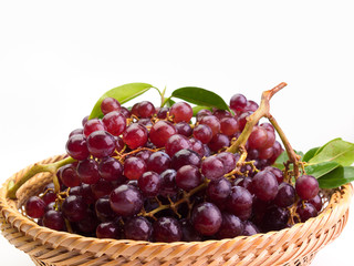 Close up red grape with leaves