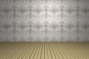 3d Raum mit Holzboden und Tapete an der Wand