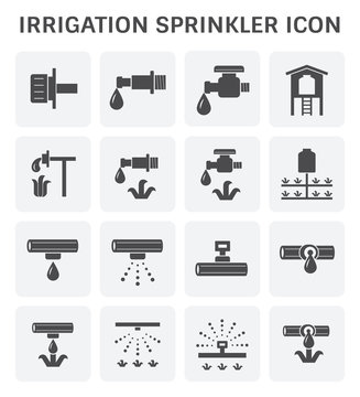 Irrigation system and watering by sprinkler vector icon set design.