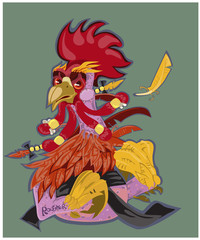 Vector illustration of rooster, symbol 2017 on the Chinese calendar. Silhouette red cock, decorated with floral patterns. element for New Year s design. Image .