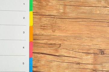 Index divider cards . Number one to five colorful