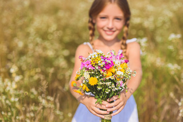 Fototapeta premium Happy female child prepared wonderful gift