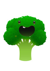 broccoli cartoon character bright juicy on a white background