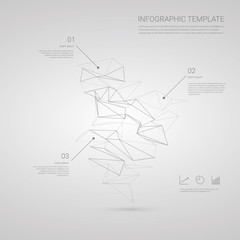 Infographics template vector illustration with abstract low poly graphic design. Polygonal shapes for business data presentation.