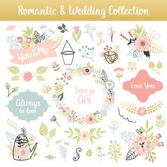 Floral hand drawn vintage set