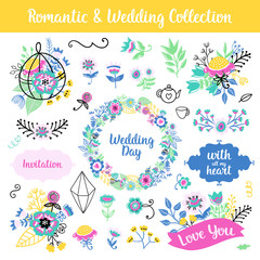 Floral hand drawn vintage set