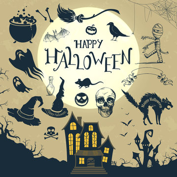 Vector Illustration of Halloween Design Elements